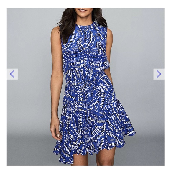 REISS Elsie Geo Print Dress - Blue, EUC, Freshly dry cleaned too! US14 EU46 UK18 - Picture 2 of 14